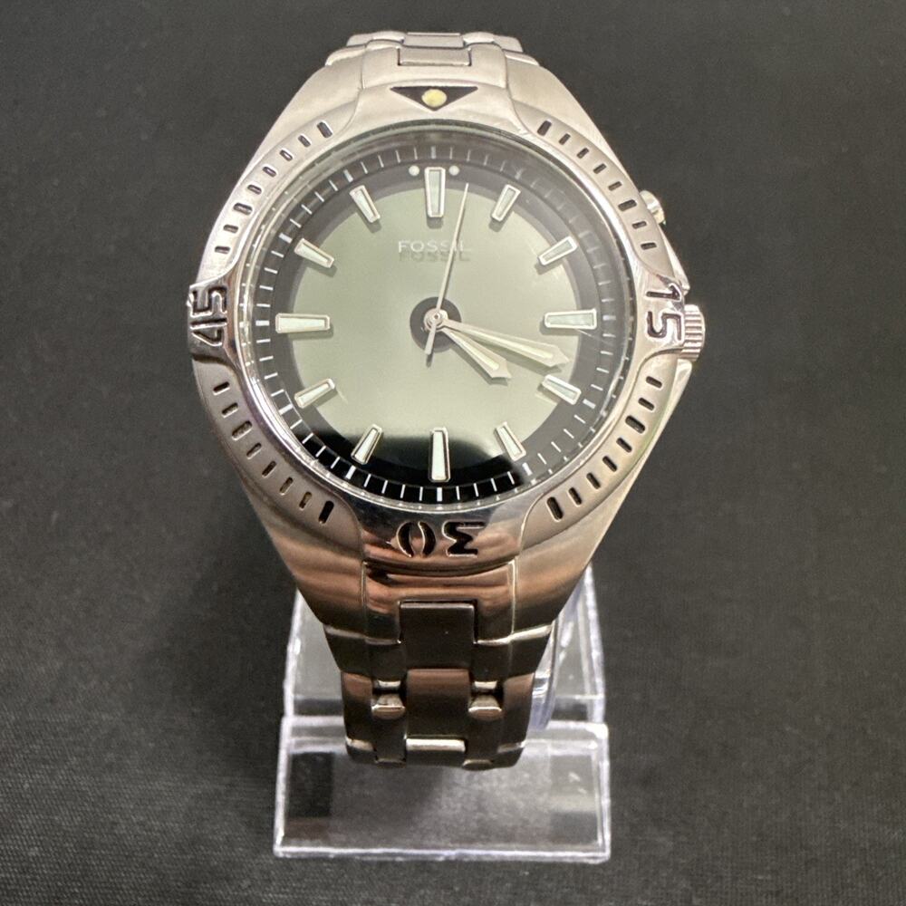 Mens Fossil Blue AM-3541 Blue/Green Dial/Y2k/BigTic/Kaleido New Batteries (T1)